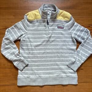Vineyard Vines gray white striped yellow mock neck quarter zip sweater SIZE M